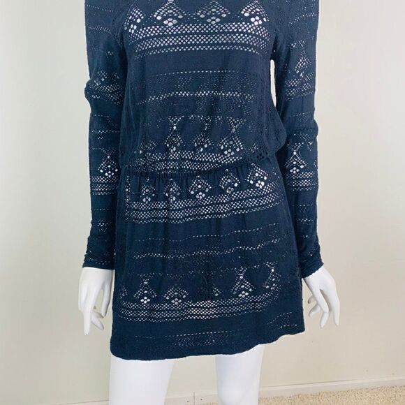 ASOS Womens Size 6 Black Long Sleeve Open Knit Swim Cover Up Dress - Picture 3 of 6